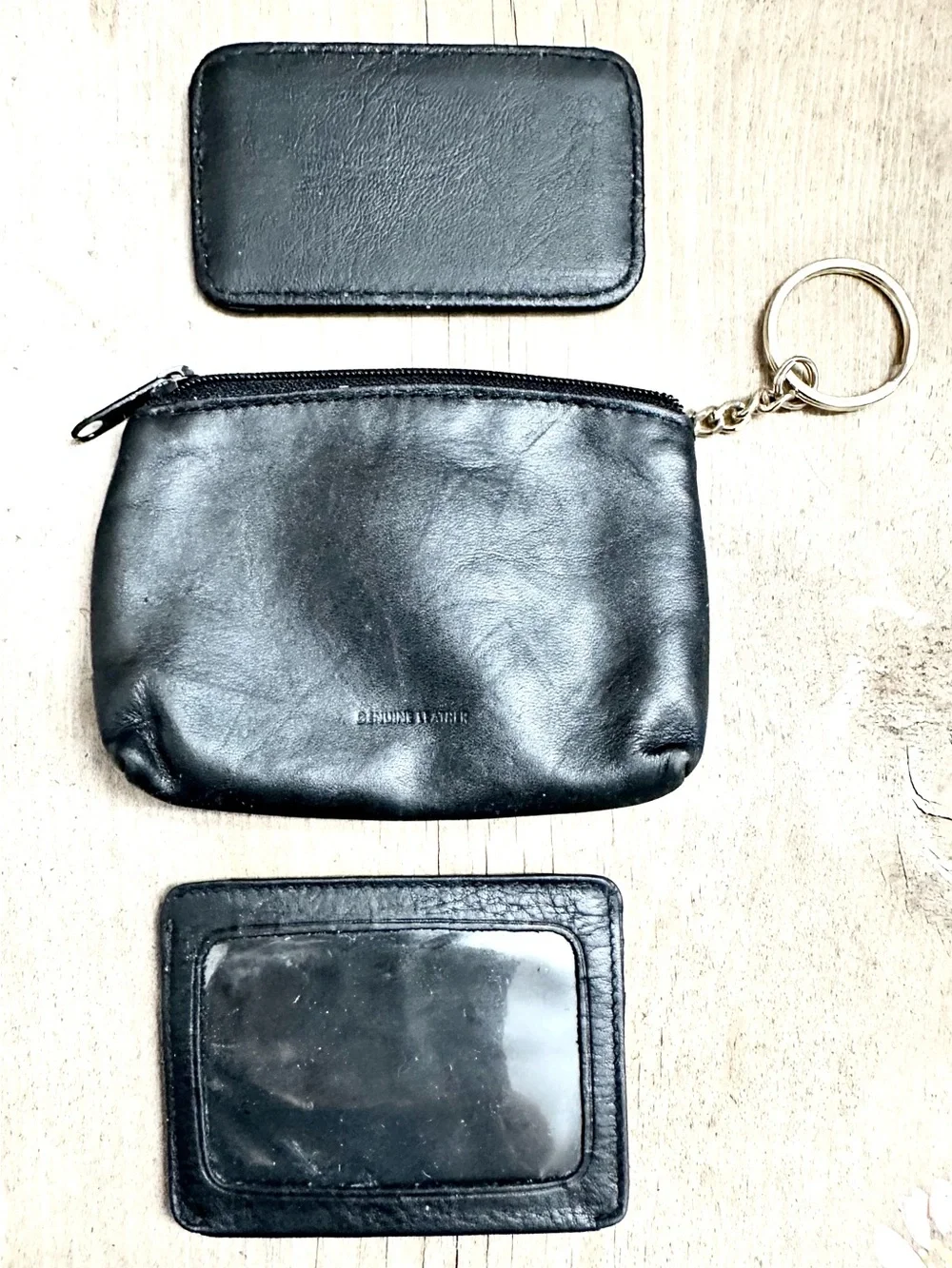 Black Leather Key Wallet Coin Pouch with Gold Keyring